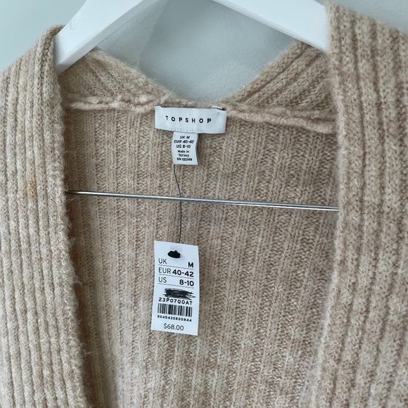 Topshop Beige Ribbed Pocketed Side Slit Cardigan - Picture 4 of 8